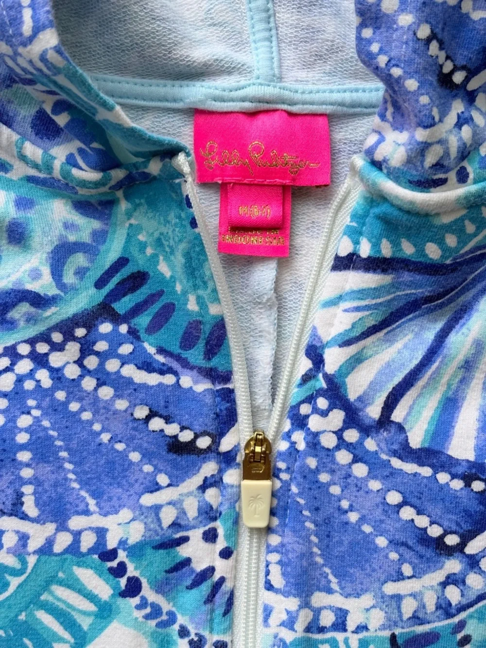 Lilly Pulitzer Girls Swim Cover Up Dress Size M (6-7) Blue Hooded Full Zip